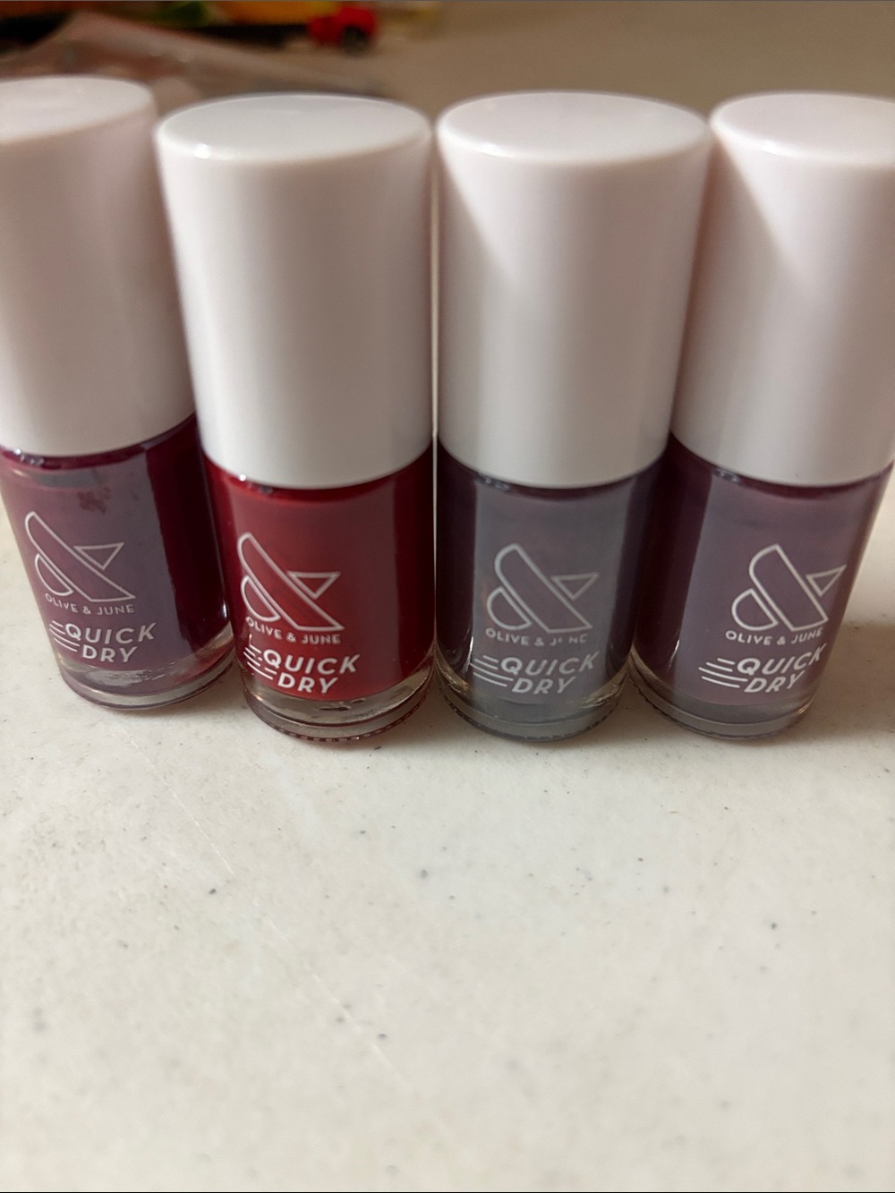 4 pack! Olive & June Quick Dry Nail Polish Set - Red and Mauve Shades